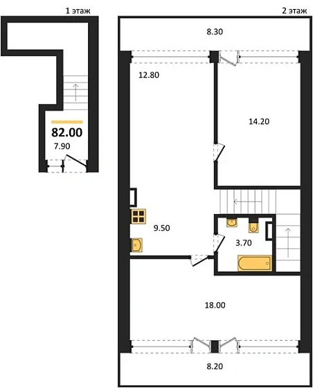 Апартаменты 2-комн. 82 кв. м