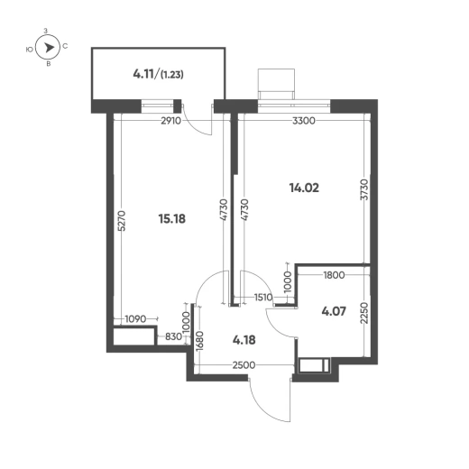 Квартира 1-комн. 38.59 кв. м