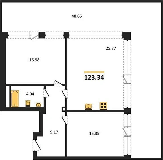 Апартаменты 2-комн. 123.34 кв. м