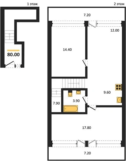 Апартаменты 2-комн. 80 кв. м