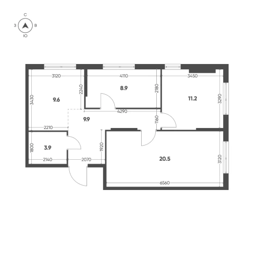 Квартира 3-комн. 64 кв. м