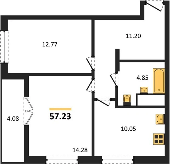 Квартира 2-комн. 57.23 кв. м