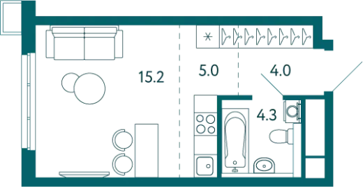 Квартира Студия 28.5 кв.м