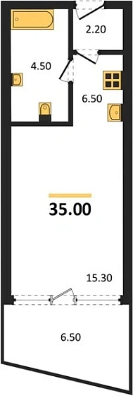 Квартира Студия 35 кв. м
