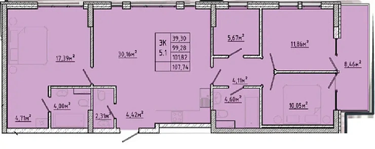 Квартира 3-комн. 101.82 кв. м