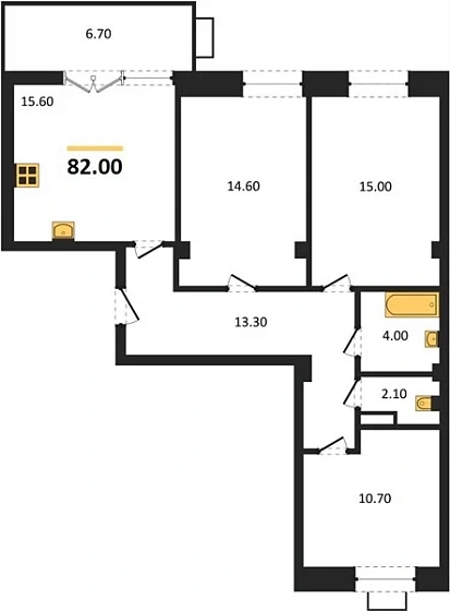 Квартира 3-комн. 82 кв. м