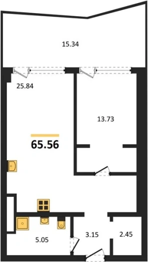 Апартаменты 1-комн. 65.11 кв. м