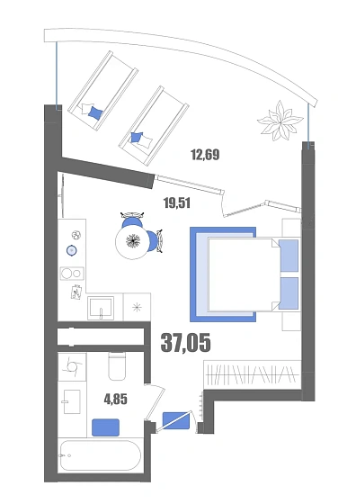 Апартаменты Студия 37.05 кв. м