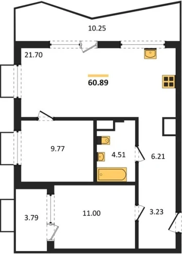 Квартира 2-комн. 60.89 кв. м