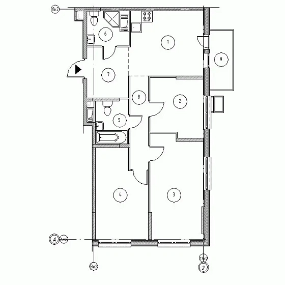 Квартира 3-комн. 74.44 кв. м