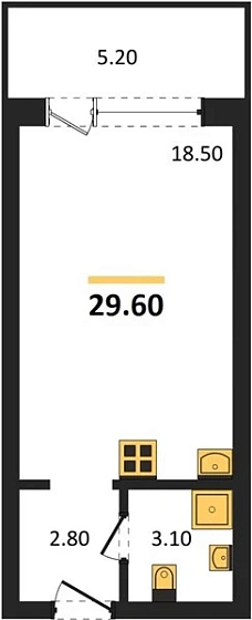 Апартаменты Студия 29.6 кв. м