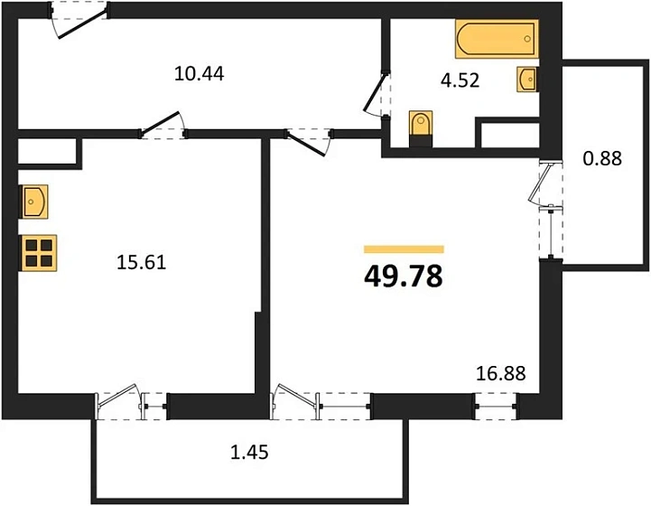 Квартира 1-комн. 49.78 кв. м