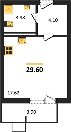 Квартира Студия 29.6 кв. м