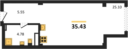 Квартира Студия 35.43 кв. м