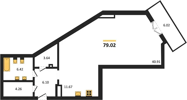 Апартаменты 1-комн. 79.02 кв. м