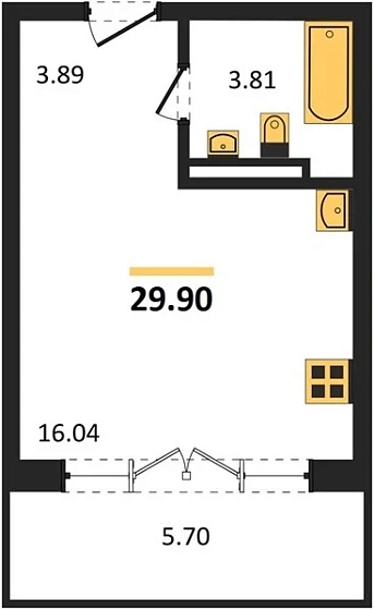 Квартира 1-комн. 29.9 кв. м