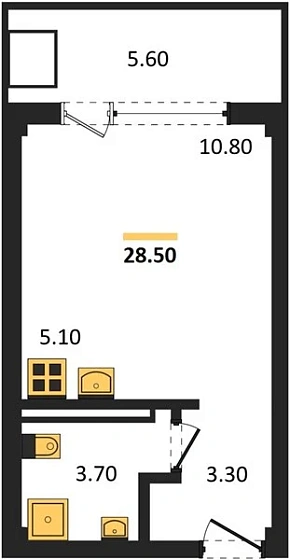 Апартаменты Студия 28.5 кв. м