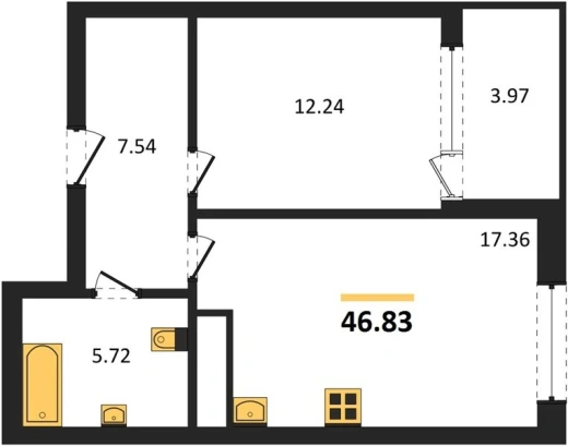 Квартира 1-комн. 46.83 кв. м