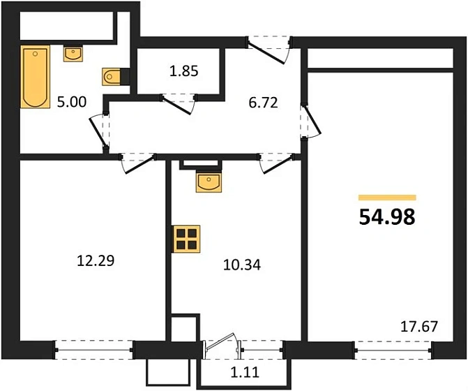 Квартира 2-комн. 54.98 кв. м