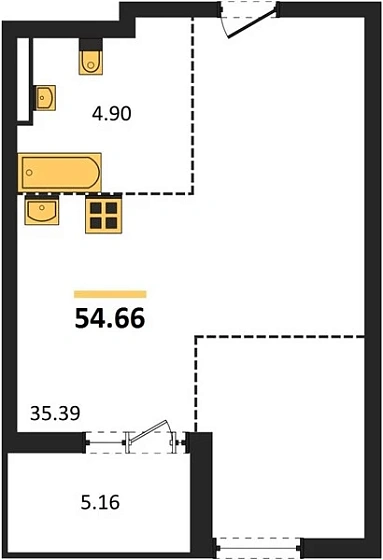 Квартира Студия 54.66 кв. м