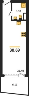 Апартаменты Студия 30.69 кв. м