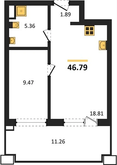 Апартаменты 1-комн. 46.79 кв. м