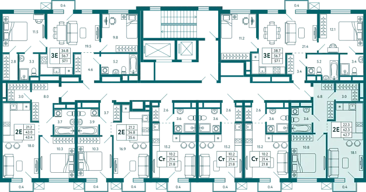 Квартира 1-комн. 42.8 кв.м