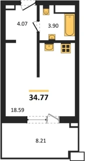 Апартаменты Студия 34.77 кв. м