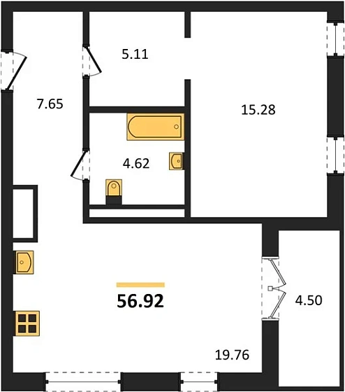 Квартира 1-комн. 56.92 кв. м