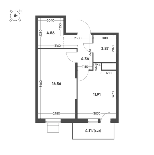 Квартира 1-комн. 42.79 кв. м