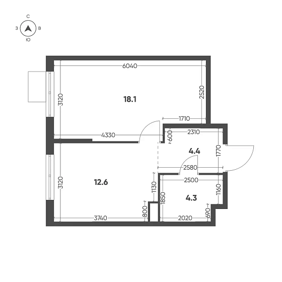 Квартира 1-комн. 39.4 кв. м