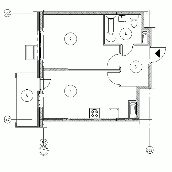 Квартира 1-комн. 38.59 кв. м