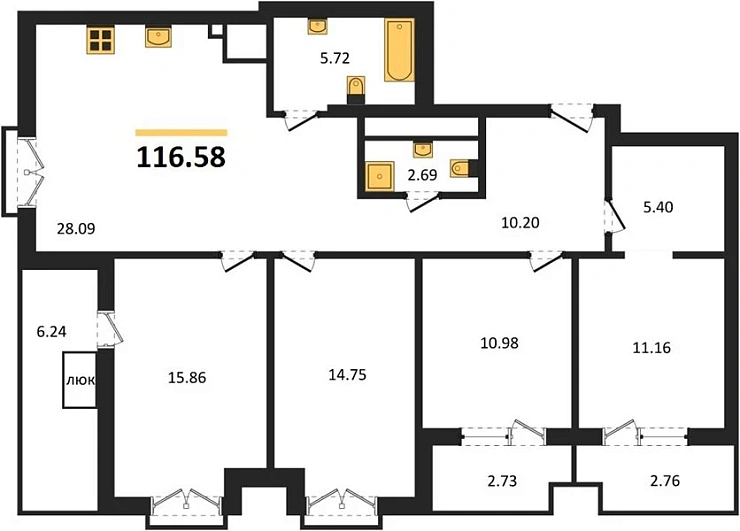 Квартира 4-комн. 116.58 кв. м