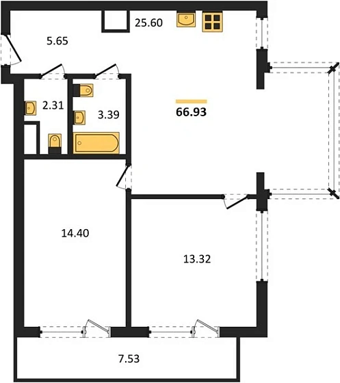 Квартира 2-комн. 66.93 кв. м