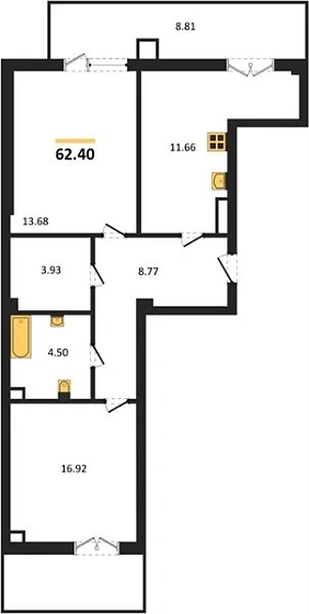 Квартира 2-комн. 62.4 кв. м