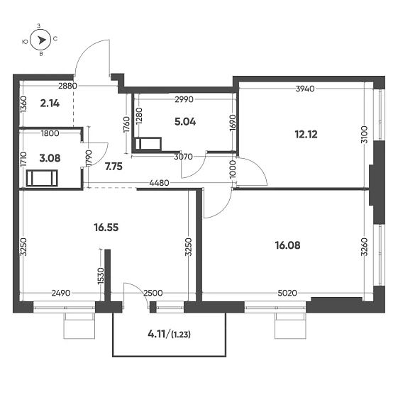 Квартира 2-комн. 64 кв. м