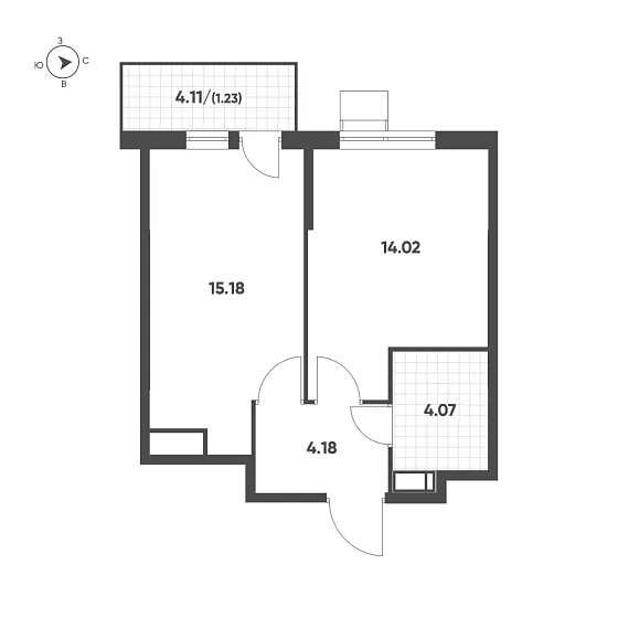 Квартира 1-комн. 38.59 кв. м