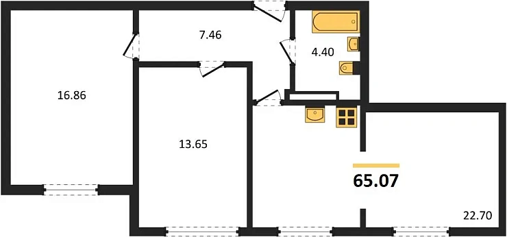 Квартира 2-комн. 65.07 кв. м