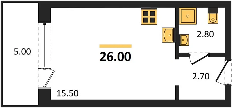 Апартаменты Студия 26 кв. м