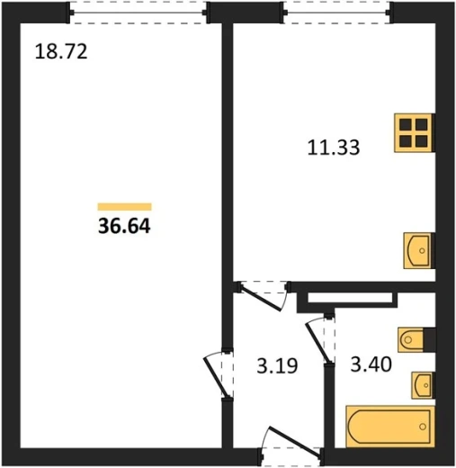 Квартира 1-комн. 36.64 кв. м