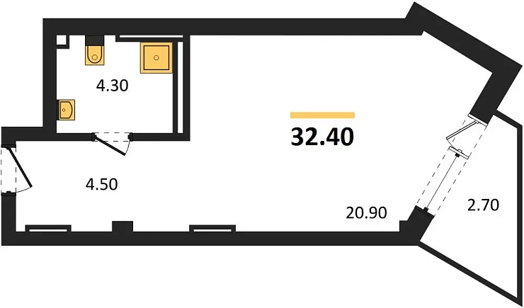 Апартаменты 1-комн. 32.4 кв. м