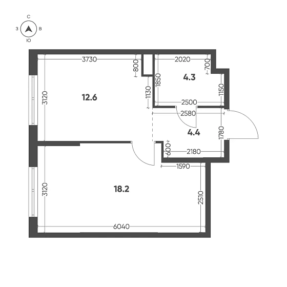 Квартира 1-комн. 39.5 кв. м