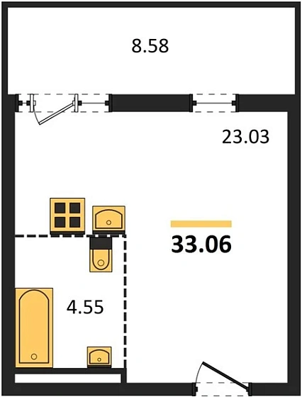 Квартира Студия 33.06 кв. м