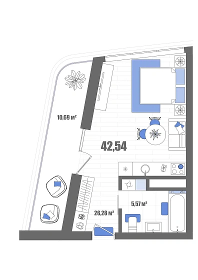 Апартаменты Студия 42.54 кв. м