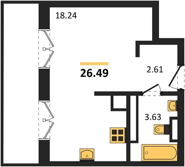 Квартира Студия 26.49 кв. м