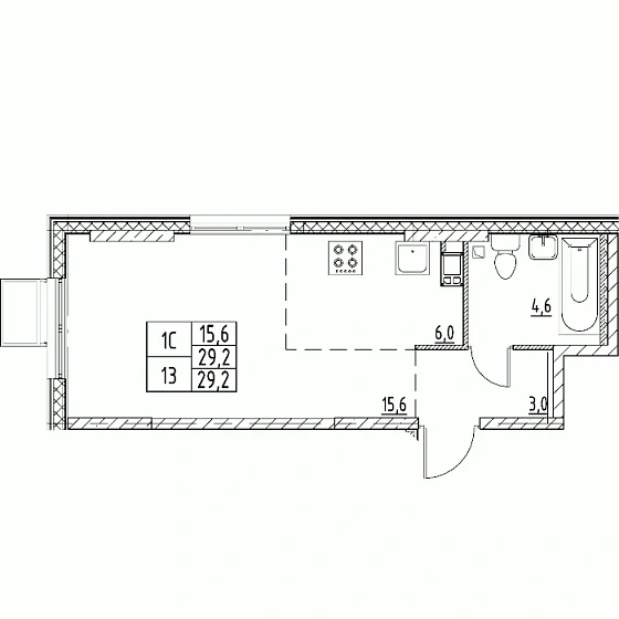 Квартира Студия 29.2 кв. м