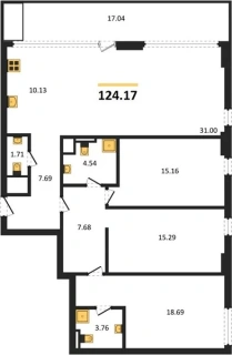 Квартира 4-комн. 124.17 кв. м