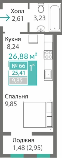 Квартира 1-комн. 25.41 кв.м
