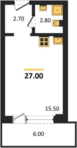 Апартаменты Студия 27 кв. м