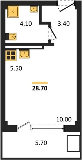 Апартаменты Студия 28.7 кв. м